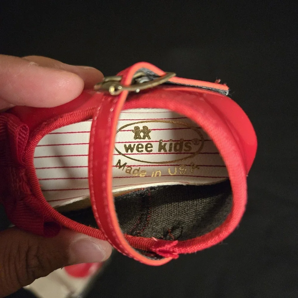Wee Kids Dress Shoes USA Girls‎ Newborn Size 0 Red Patent Mary Jane Bow Crib VTG